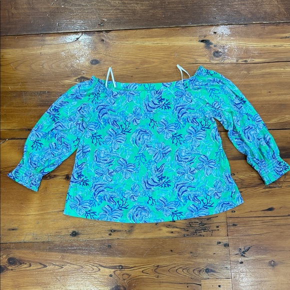 Lilly Pulitzer Tops - Lilly Pulitzer Vibrant Blue Floral Of The Shoulder Blouse Top Shirt Size Large